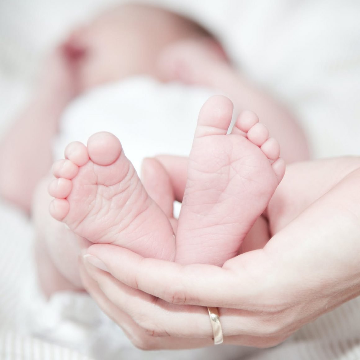 close up of hands holding baby feet