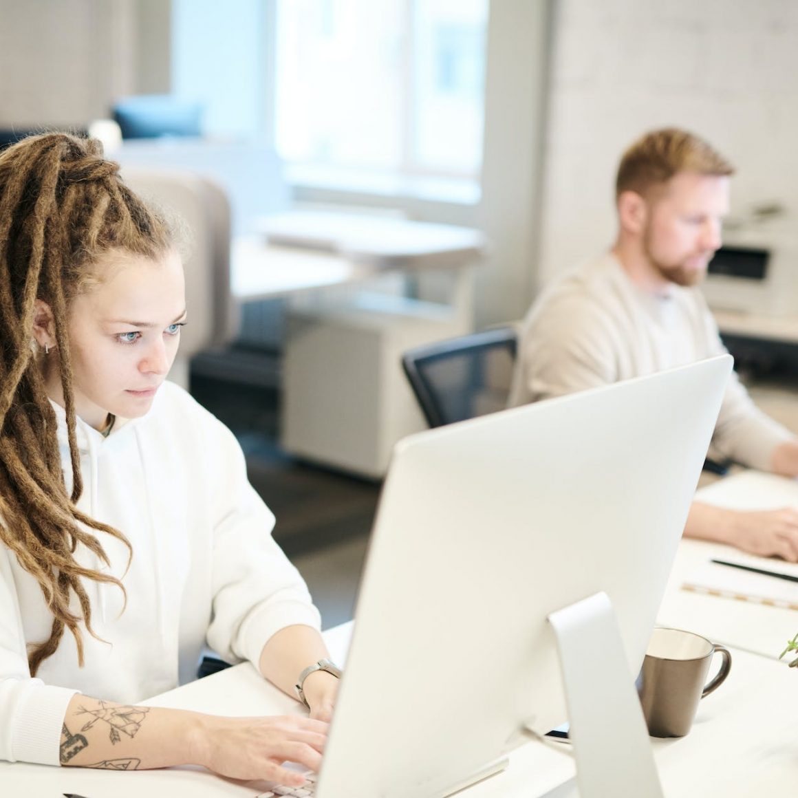 working in front of the computer