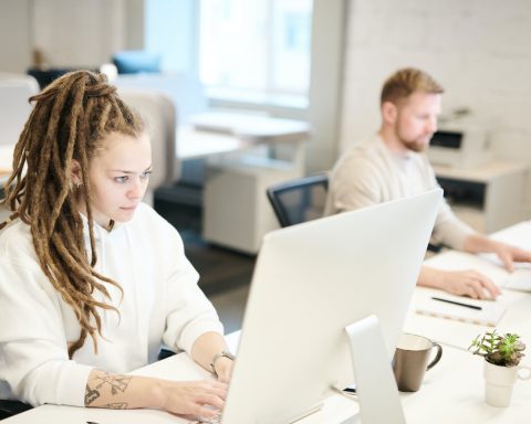 working in front of the computer
