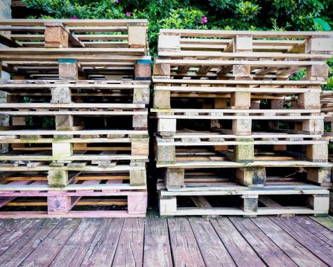 stacks of wooden pallets